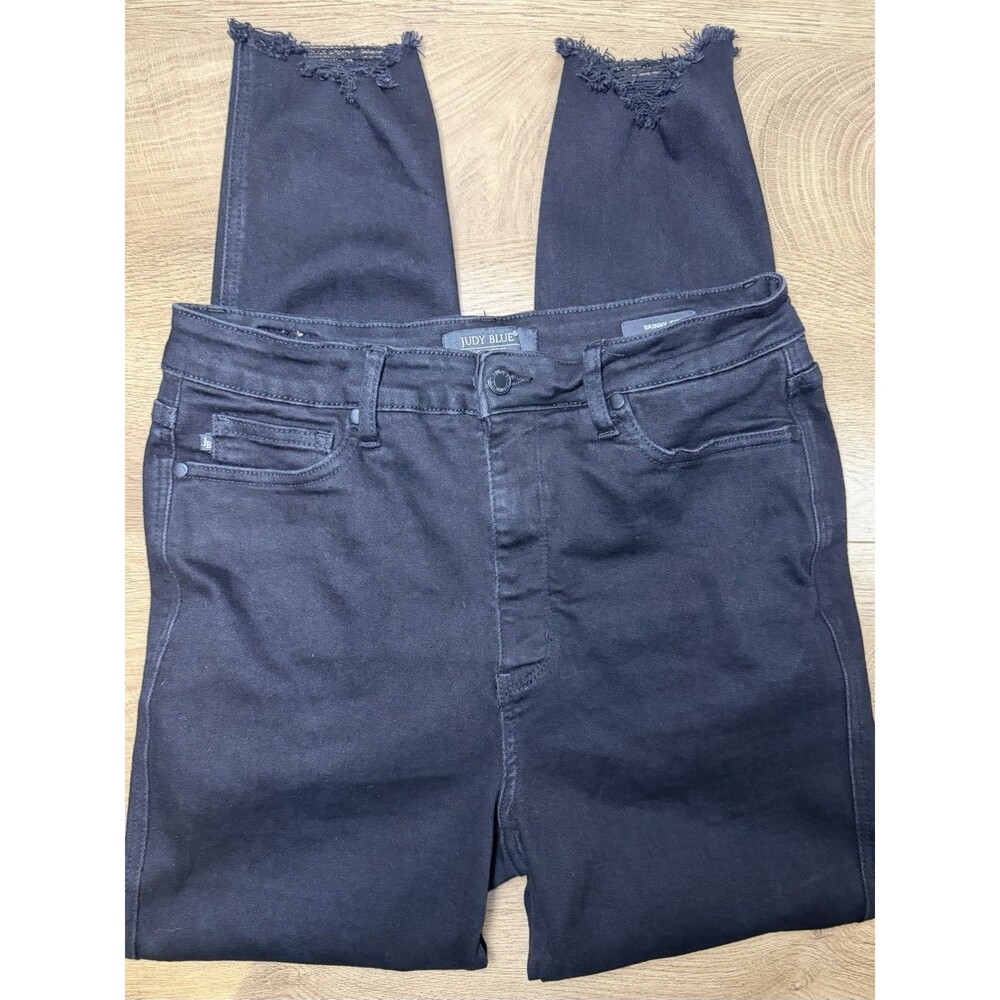 Judy Blue Jeans Black Skinny High Waist Womens Distressed Size 13 / 31 - Picture 2 of 6